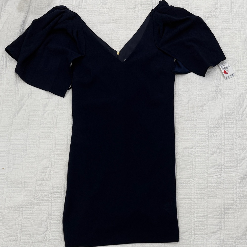 Trina Turk Deep Blue V-Neck wing short sleeve Dress